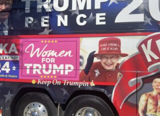 The Queen Formally Requests That Her Photoshopped Image Used On Trump Train Trash Mobile At America First Rally Be Removed