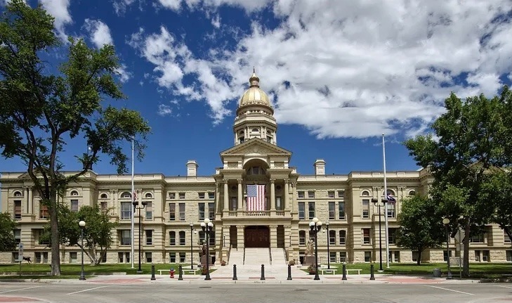 The state capitol in Cheyenne, the largest city in Wyoming. The building's cornerstone was laid in 1887, three years before Wyoming graduated from territorial status to statehood. Original image from Carol M. Highsmith’s America, Library of Congress collection. Digitally enhanced by rawpixel.