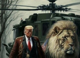 Worst-Most Hilarious Trump Post: Mutant Lion Wearing American Flags, Trump with Sword and Attack Helicopters