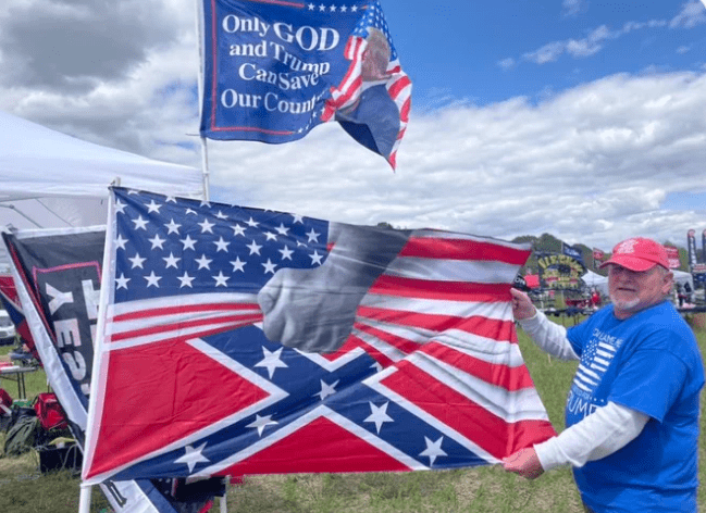 Confederate flag beneath American