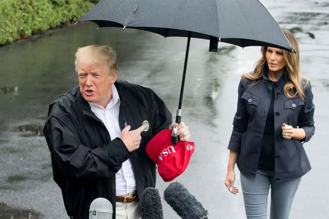 melania in rain