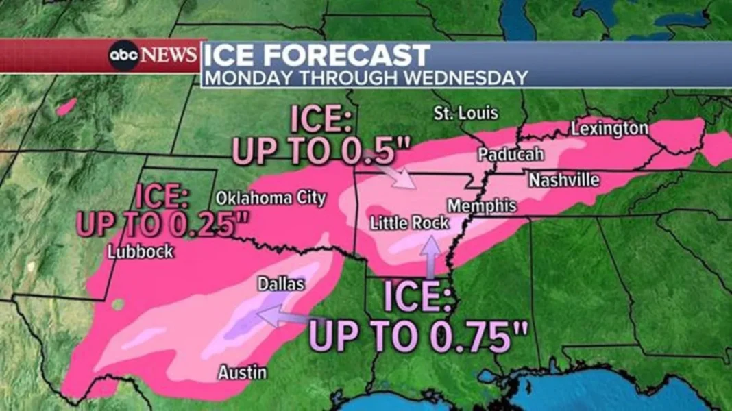Ice Forecast For Texas A 02-22-2026